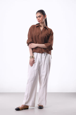 Summery V - notch Collar Shirt in Chocolate - AttirSHIRT