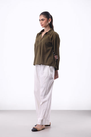 Summery V - notch Collar Shirt in Dark Green - AttirSHIRT