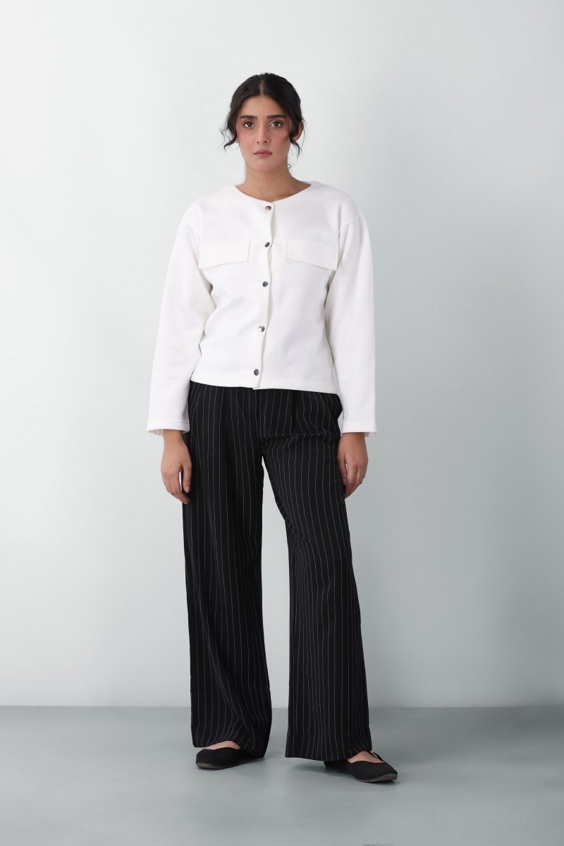 Sweatshirt Cardigan in White CARDIGAN ATTIR-WOMEN