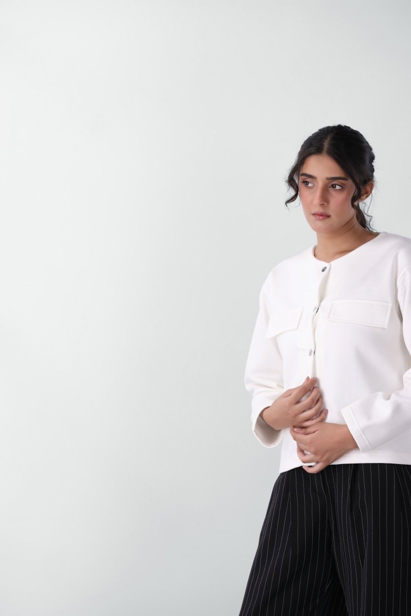 Sweatshirt Cardigan in White CARDIGAN ATTIR-WOMEN
