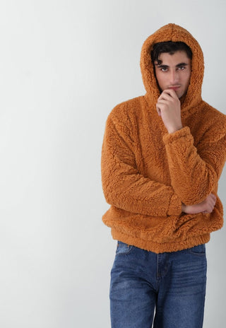 Teddy Fur Oversized Hood in Brown - AttirHOODIE