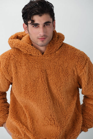 Teddy Fur Oversized Hood in Brown - AttirHOODIE