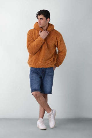 Teddy Fur Oversized Hood in Brown - AttirHOODIE