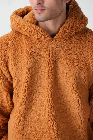 Teddy Fur Oversized Hood in Brown - AttirHOODIE