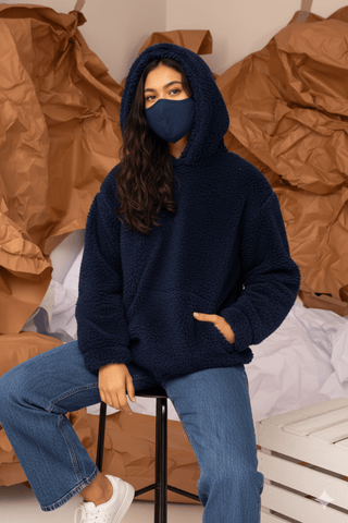 Teddy Fur Oversized Hood in Navy - AttirHOODIE