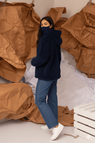 Teddy Fur Oversized Hood in Navy - AttirHOODIE