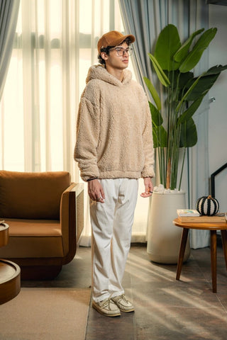 Teddy Fur Oversized Hood in Tan - AttirHOODIE