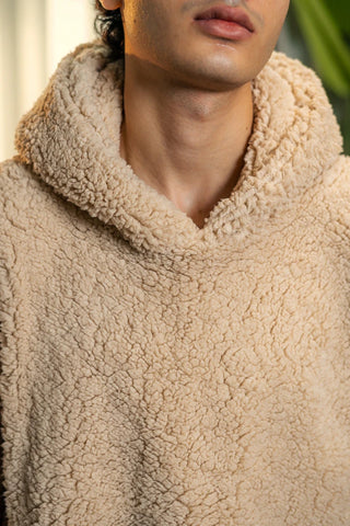 Teddy Fur Oversized Hood in Tan - AttirHOODIE
