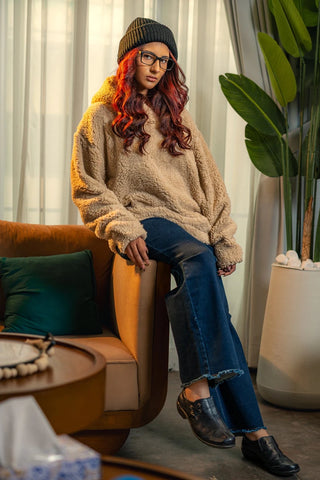 Teddy Fur Oversized Hood in Tan - AttirHOODIE