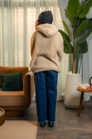 Teddy Fur Oversized Hood in Tan - AttirHOODIE