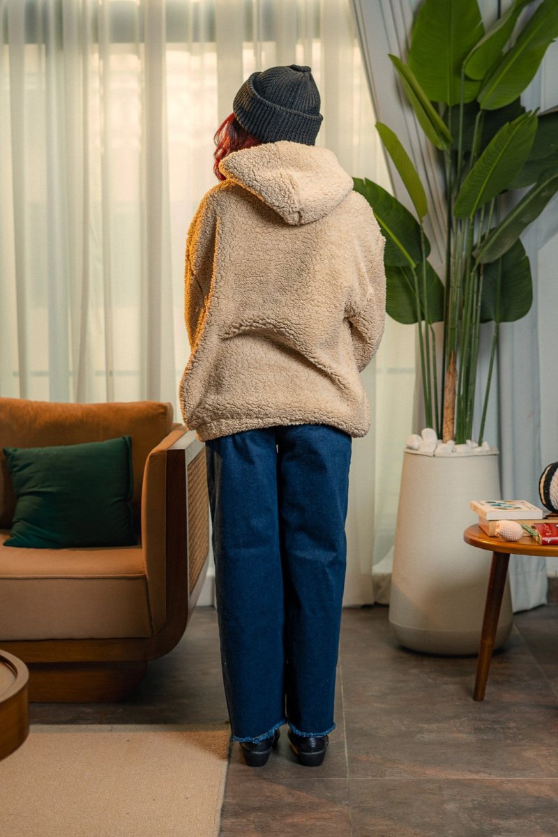 Teddy Fur Oversized Hood in Tan