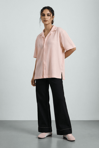 Textured Resort Collar Shirt in Pastel Pink - AttirSHIRT