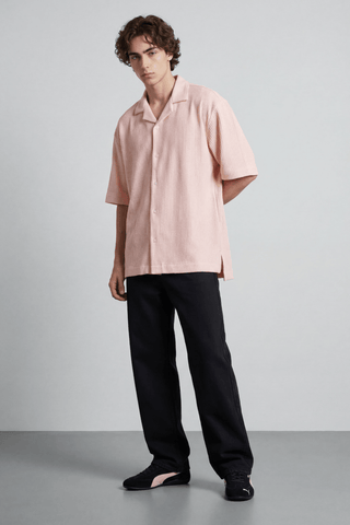 Textured Resort Collar Shirt in Pastel Pink - AttirSHIRT