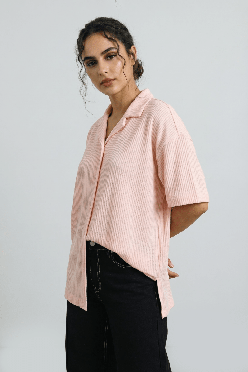 Textured Resort Collar Shirt in Pastel Pink SHIRT ATTIR-UNISEX