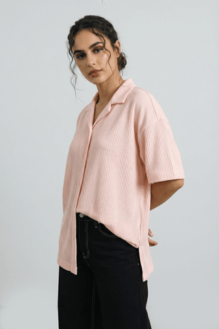 Textured Resort Collar Shirt in Pastel Pink - AttirSHIRT