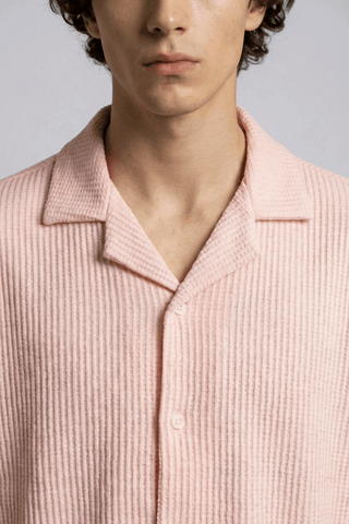 Textured Resort Collar Shirt in Pastel Pink - AttirSHIRT