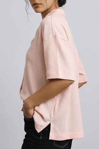 Textured Resort Collar Shirt in Pastel Pink - AttirSHIRT