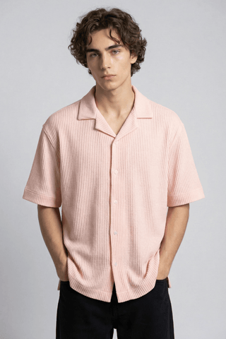 Textured Resort Collar Shirt in Pastel Pink - AttirSHIRT
