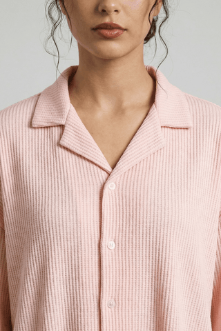 Textured Resort Collar Shirt in Pastel Pink - AttirSHIRT