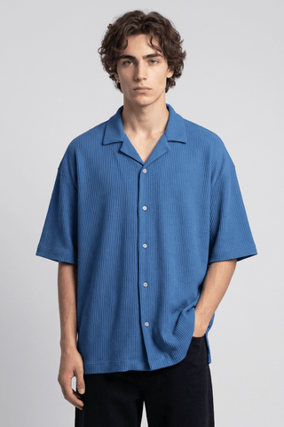 Textured Resort Collar Shirt in Sea Blue - AttirSHIRT