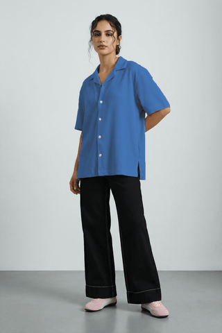 Textured Resort Collar Shirt in Sea Blue - AttirSHIRT
