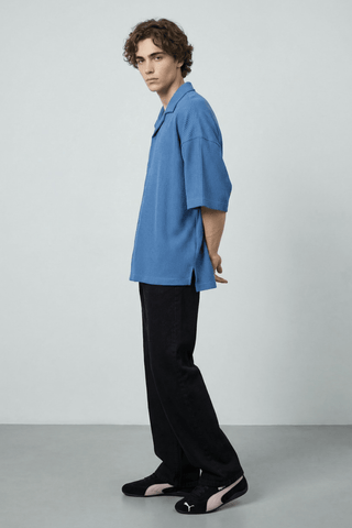 Textured Resort Collar Shirt in Sea Blue - AttirSHIRT
