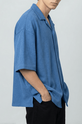 Textured Resort Collar Shirt in Sea Blue - AttirSHIRT