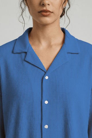 Textured Resort Collar Shirt in Sea Blue - AttirSHIRT