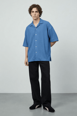 Textured Resort Collar Shirt in Sea Blue - AttirSHIRT