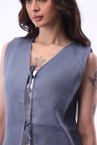 Tie - detail Vest in Yale Blue - AttirTOP
