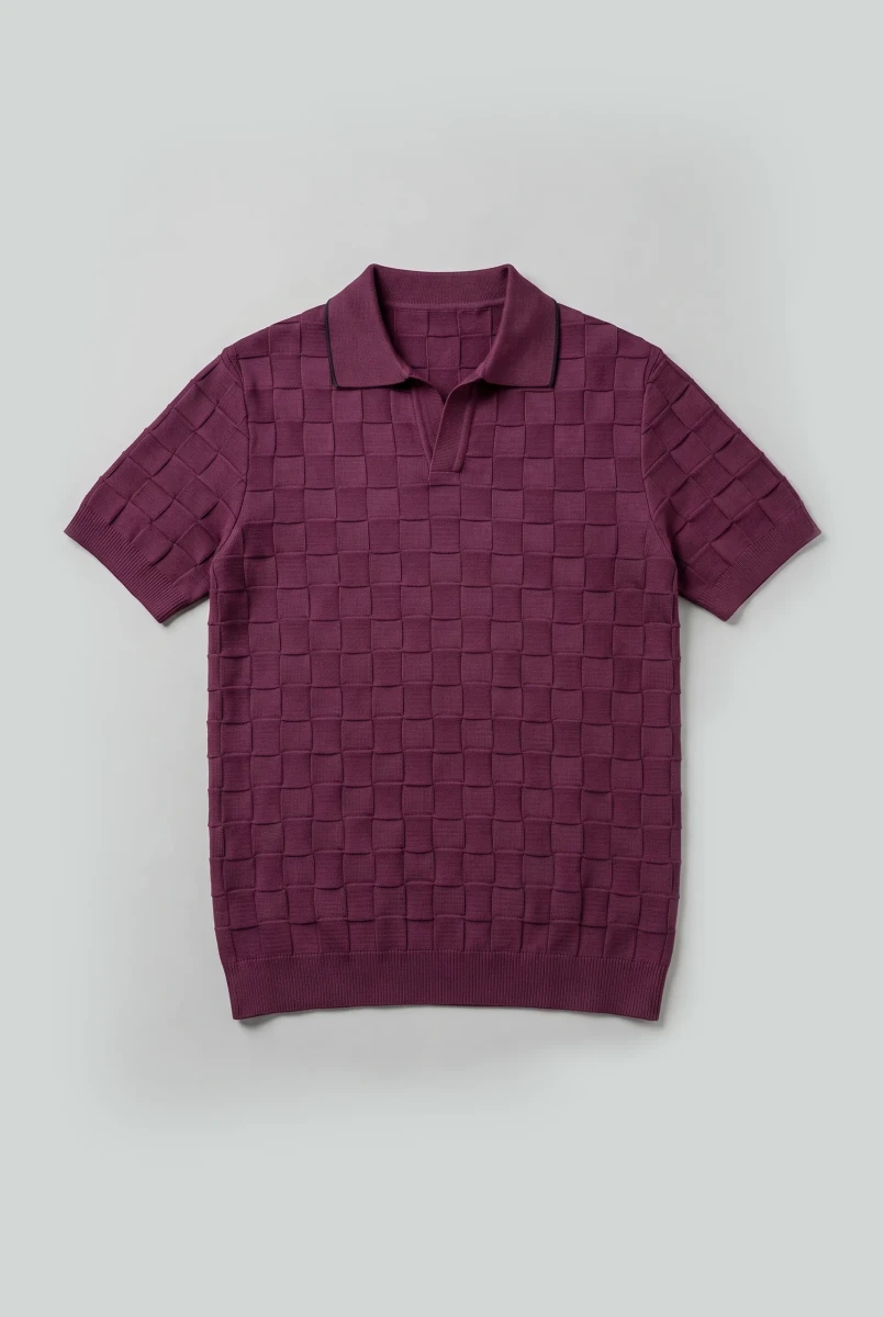 Tubular-Knit Polo Shirt in Plum POLO ATTIR-MEN