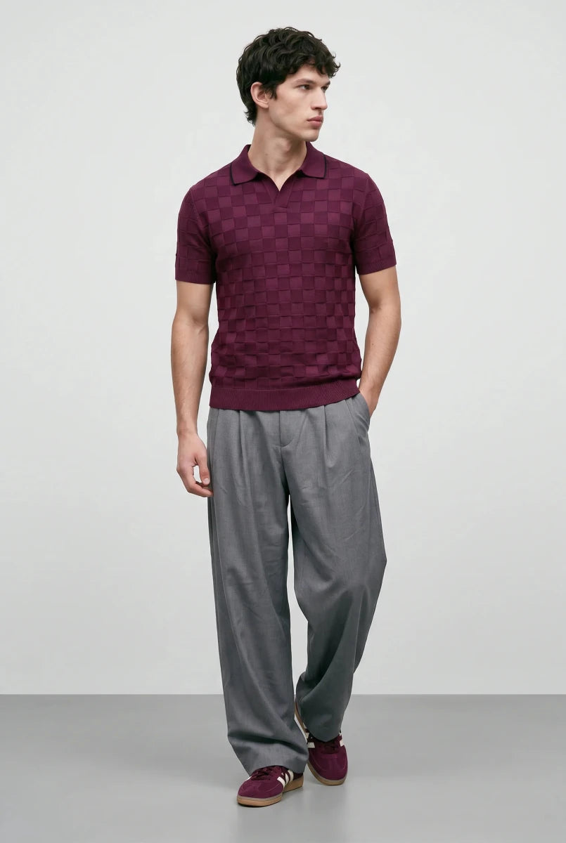 Tubular-Knit Polo Shirt in Plum POLO ATTIR-MEN