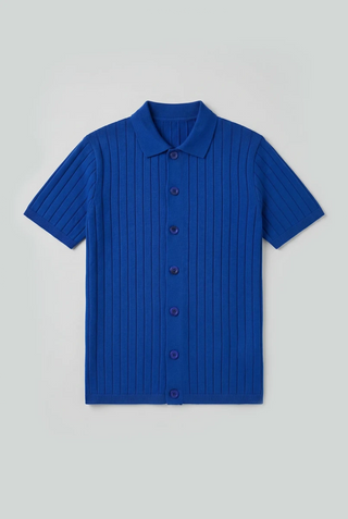 Tuck - Knit Button - Up Polo in Deep Blue - AttirSHIRT