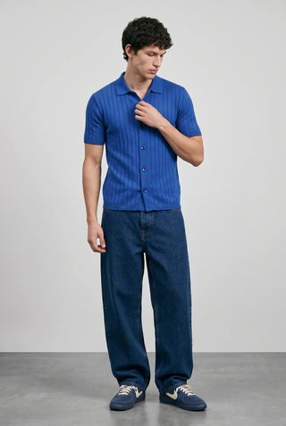 Tuck - Knit Button - Up Polo in Deep Blue - AttirSHIRT