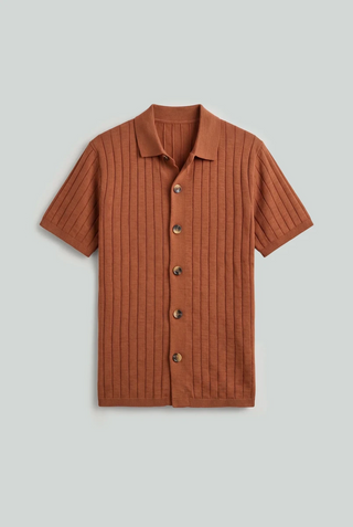 Tuck - Knit Button - Up Polo in Rust Orange - AttirSHIRT