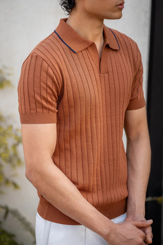 Tuck - Knit Polo Shirt in Rust Orange - AttirPOLO