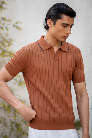 Tuck - Knit Polo Shirt in Rust Orange - AttirPOLO