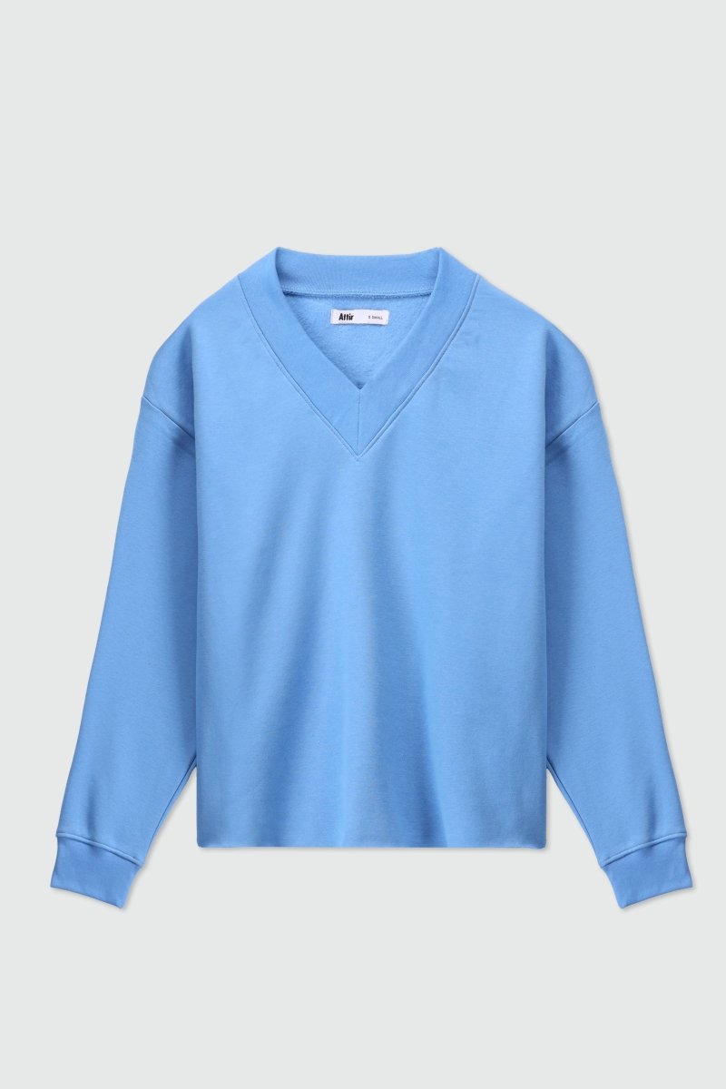 V-neck Sweatshirt in Sky Blue SWEATSHIRT ATTIR-WOMEN