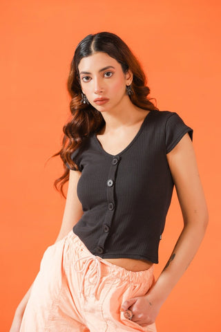 V - neck Top in Ink Black - AttirTOP