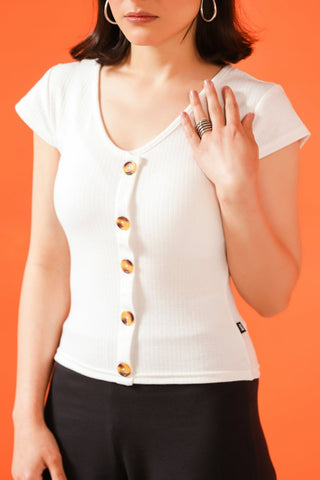 V - neck Top in Sparkling White - AttirTOP