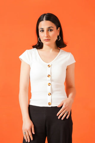 V - neck Top in Sparkling White - AttirTOP