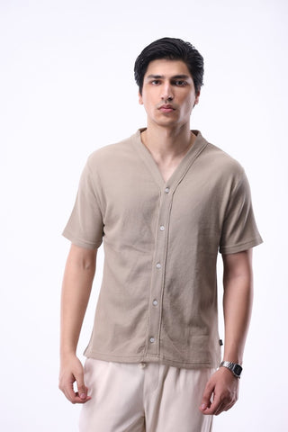 Waffle Baseball Shirt in Stone - AttirSHIRT