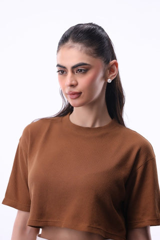 Waffle - Knit Crop T-shirt in Cinnamon - AttirTEE