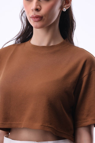 Waffle - Knit Crop T-shirt in Cinnamon - AttirTEE