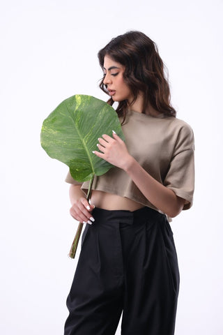Waffle - Knit Crop T-shirt in Skin - AttirTEE
