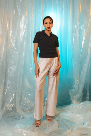 Waffle - Knit Polo Top in Black - AttirPOLO