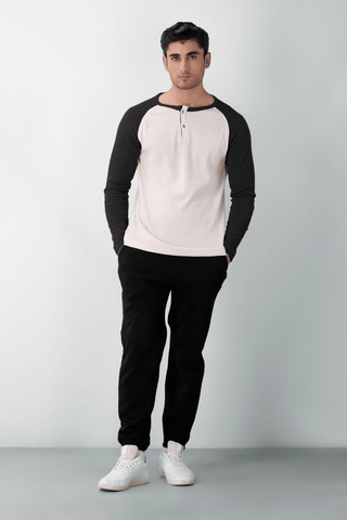 Waffle - Knit Raglan Henley in Black - AttirHENLEY