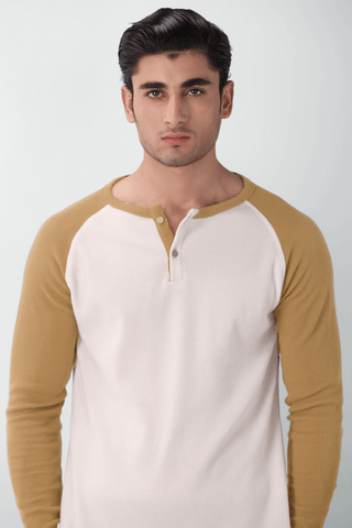 Waffle - Knit Raglan Henley in Butter Yellow - AttirHENLEY