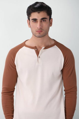Waffle - Knit Raglan Henley in Cinnamon - AttirHENLEY