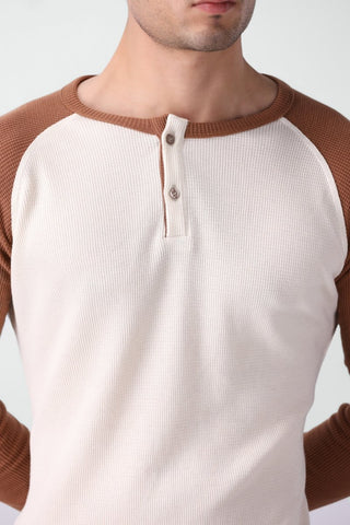 Waffle - Knit Raglan Henley in Cinnamon - AttirHENLEY